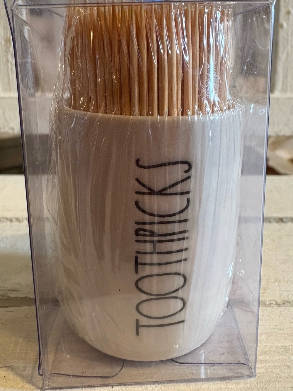 Rae Dunn White Toothpicks Holder with Natural Wood Toothpicks